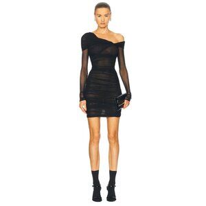 Mugler One Shoulder Mini Dress in Black 42 New Womens Long Sleeve